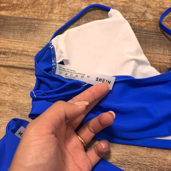SHEIN Women's Vacation Beach Medium V Royal Blue High Rise Crossover Bikinis Set - Picture 4 of 4